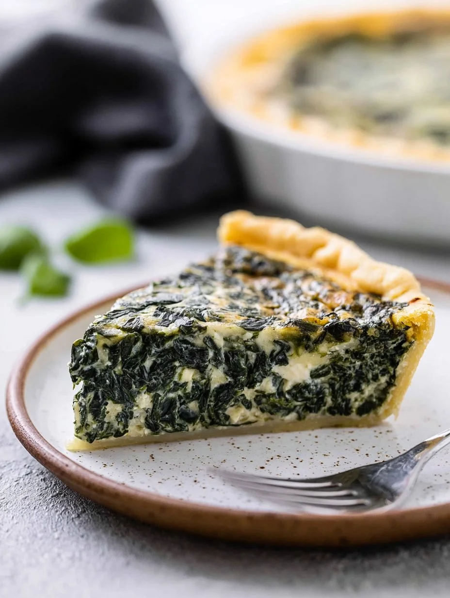 Homemade Spinach Pie with flaky crust and fresh spinach filling
