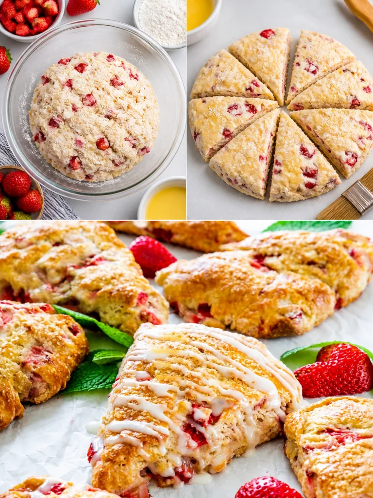Homemade strawberry scones with fresh strawberries