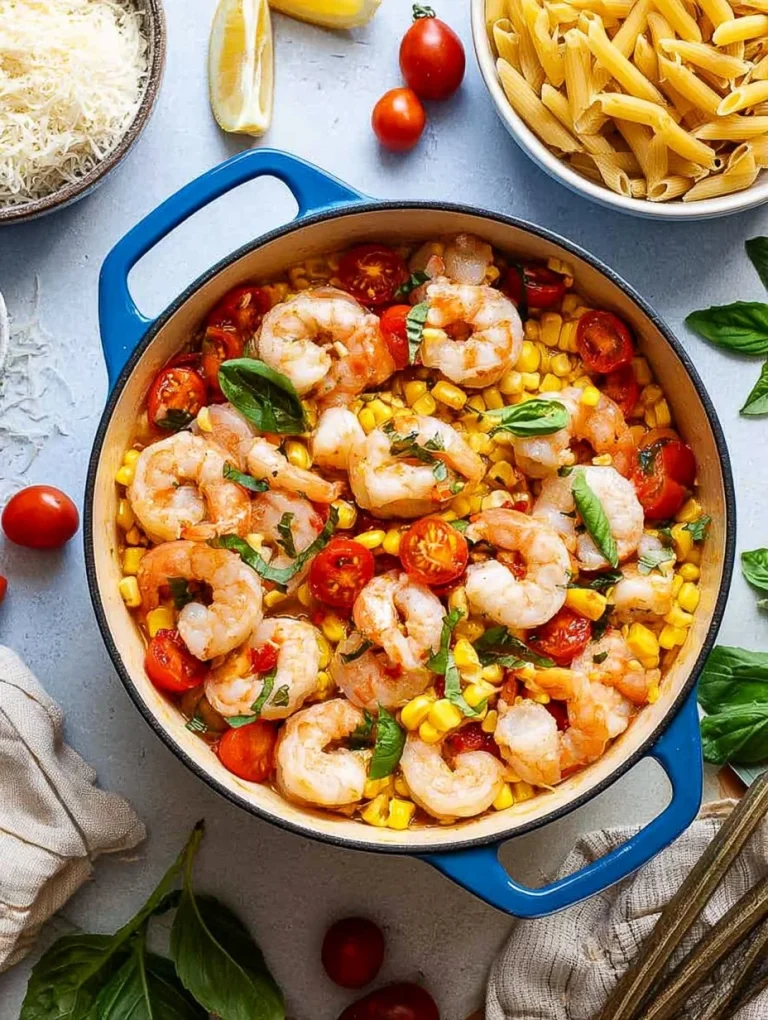 Delicious summer shrimp scampi with garlic and lemon served on a plate