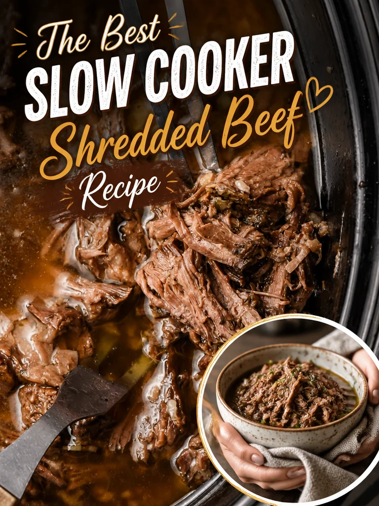 Delicious slow cooker shredded beef served in a warm taco shell