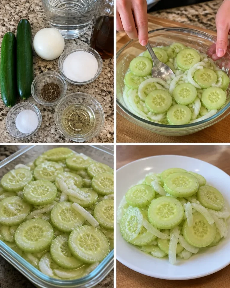 WHO GREW UP WITH CUCUMBER SALAD? 🥒 Recipe Below! Here is my great-grandmother's cucumber salad recipe, a family favorite! 🥒 Great-grandmother's cucumber salad recipe with fresh cucumbers and ingredients.