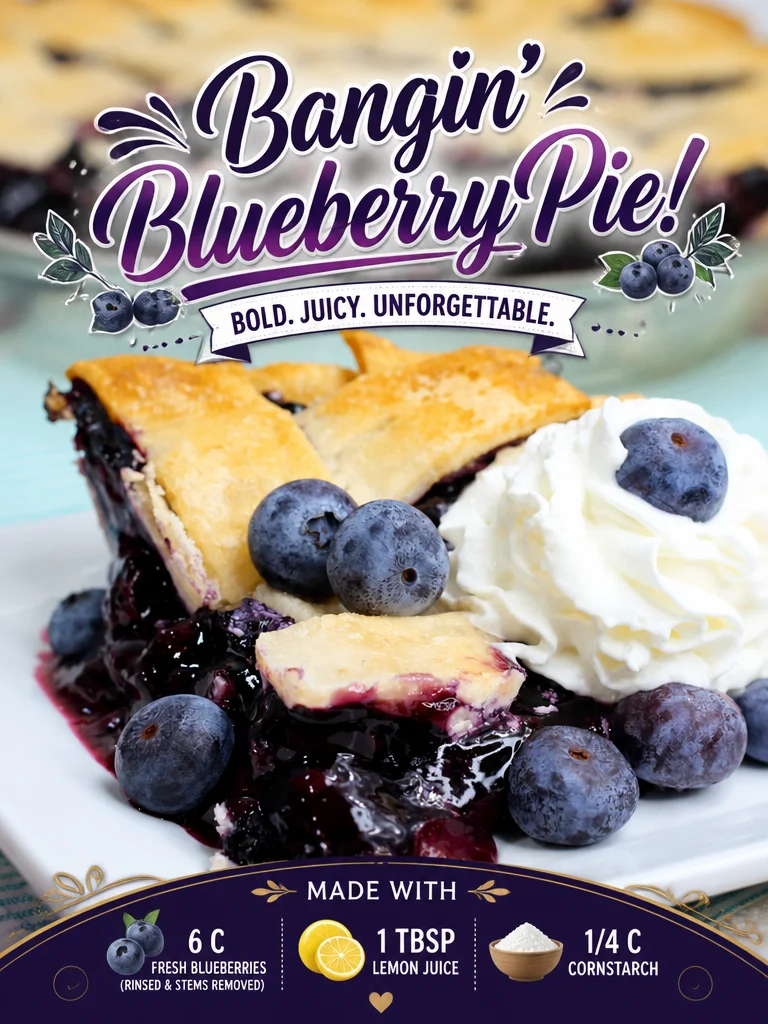 Bangin' Blueberry Pie! Delicious homemade blueberry pie fresh out of the oven with a golden crust