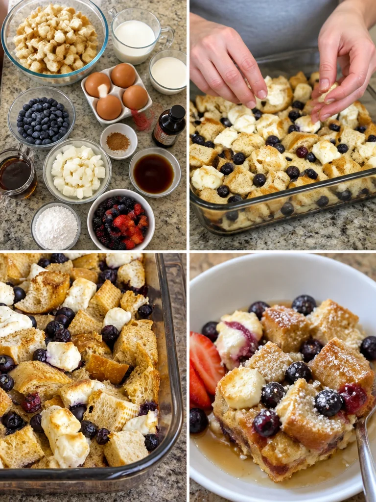 Delicious Blueberry French Toast Casserole baked to perfection