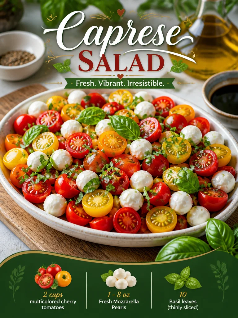 Fresh Caprese Salad with tomatoes, mozzarella cheese, and basil leaves