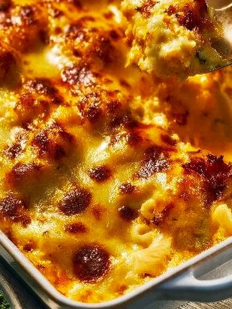 Cauliflower Cheese Baked cauliflower cheese dish with cheese sauce and topped with breadcrumbs.