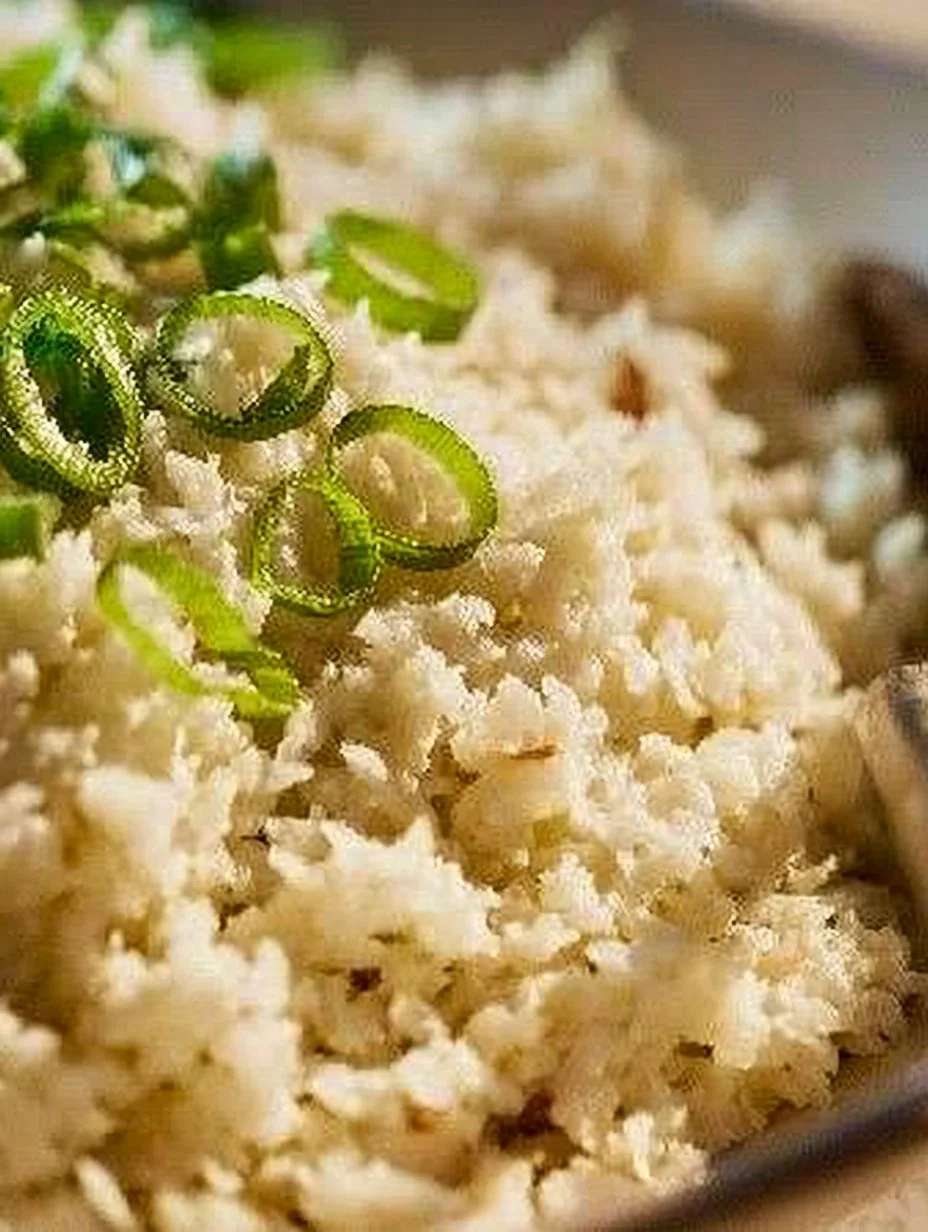 Cauliflower Rice A bowl of cauliflower rice garnished with herbs, perfect for healthy meals.