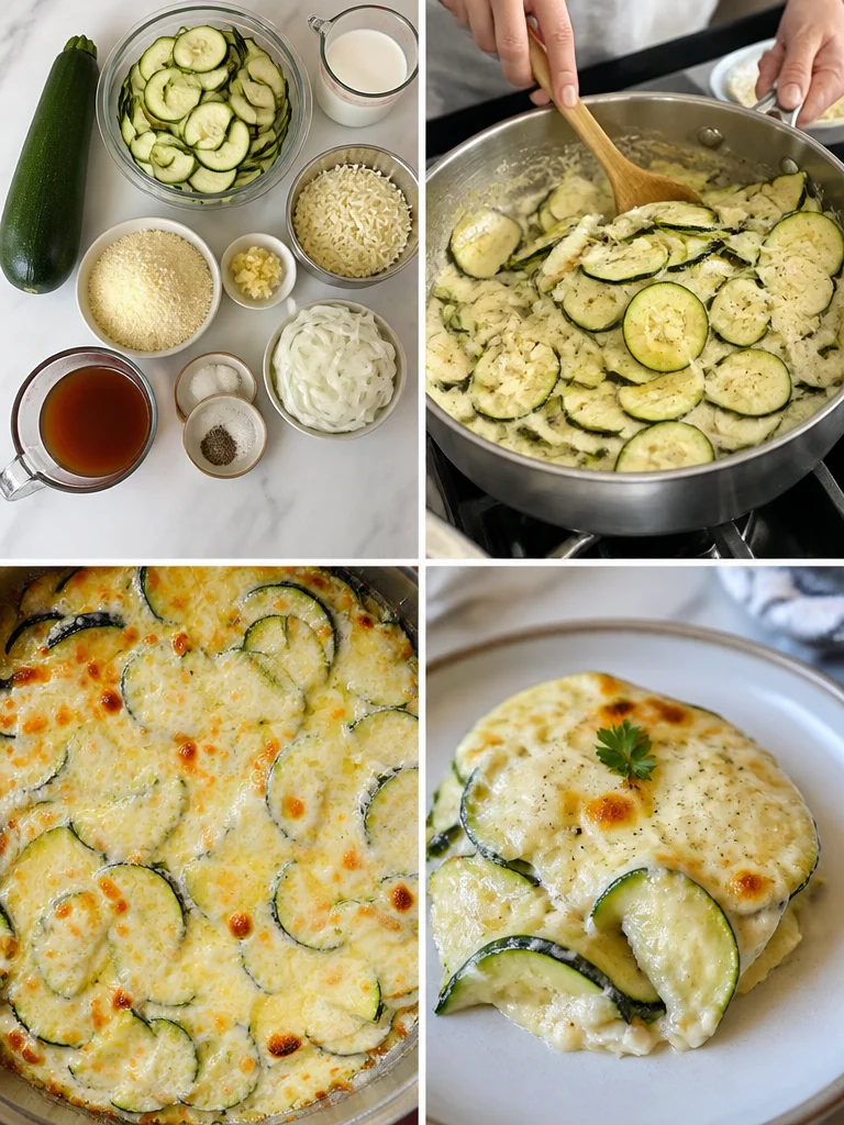 Delicious low-carb cheesy zucchini gratin baked to perfection.