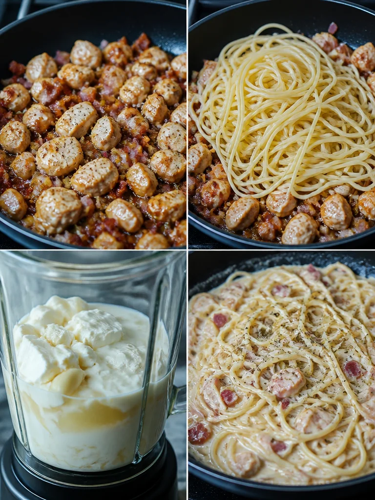 Creamy Chicken and Bacon Carbonara Pasta served in a bowl