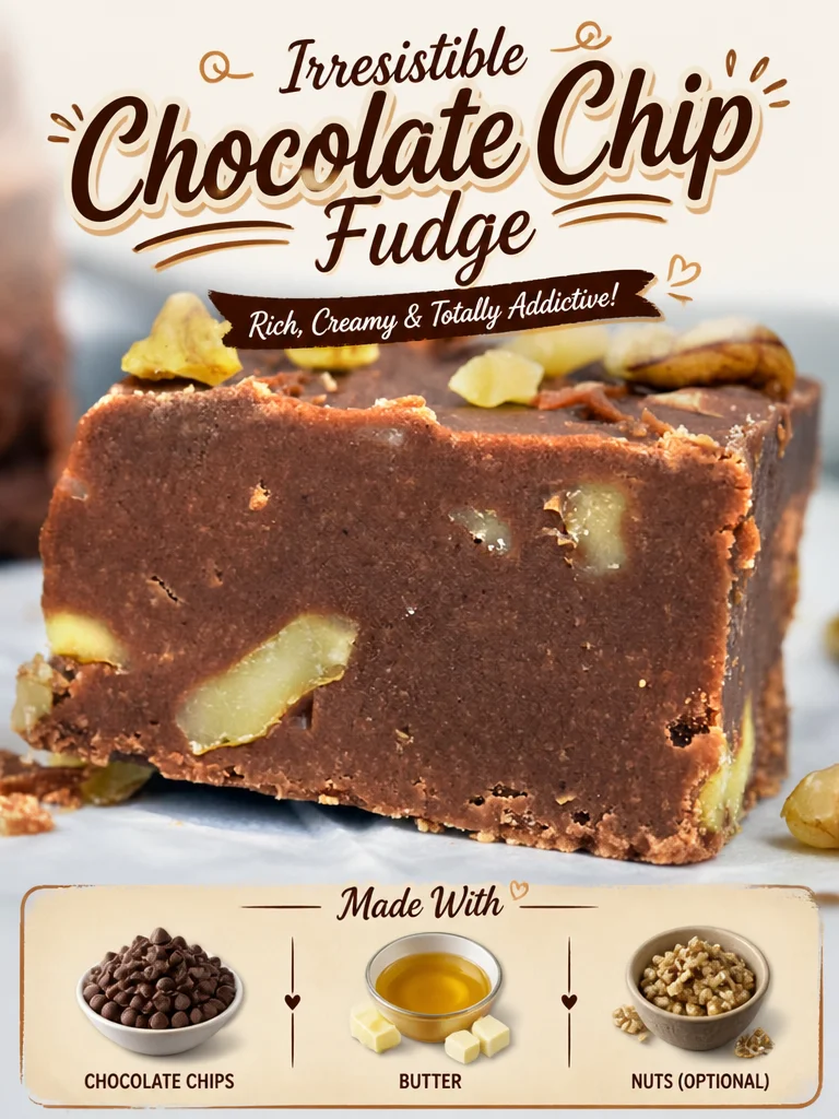 Chocolate Chip Fudge Delicious homemade chocolate chip fudge served on a plate.