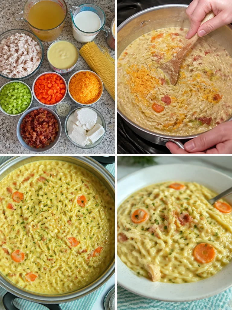Bowl of Crack Chicken Noodle Soup garnished with herbs
