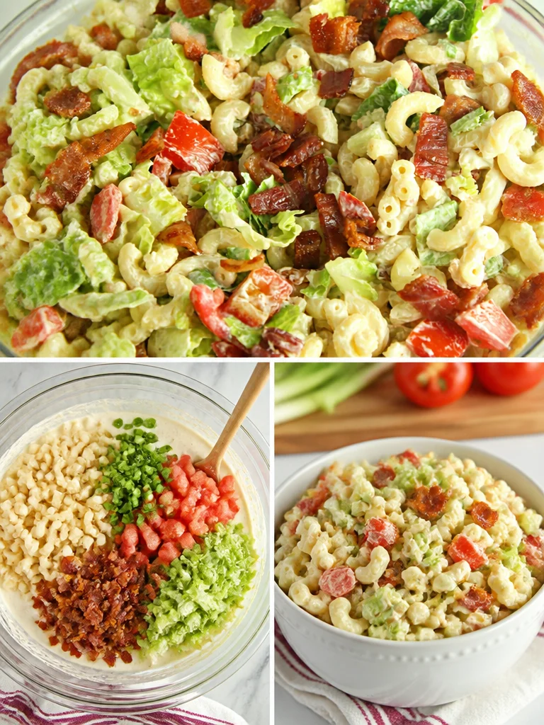 Delicious creamy bacon macaroni salad served in a bowl