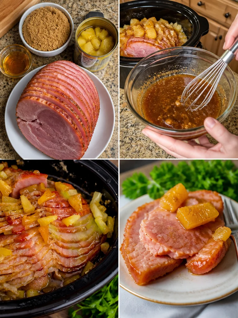 Crock Pot Brown Sugar Pineapple Ham served on a festive platter