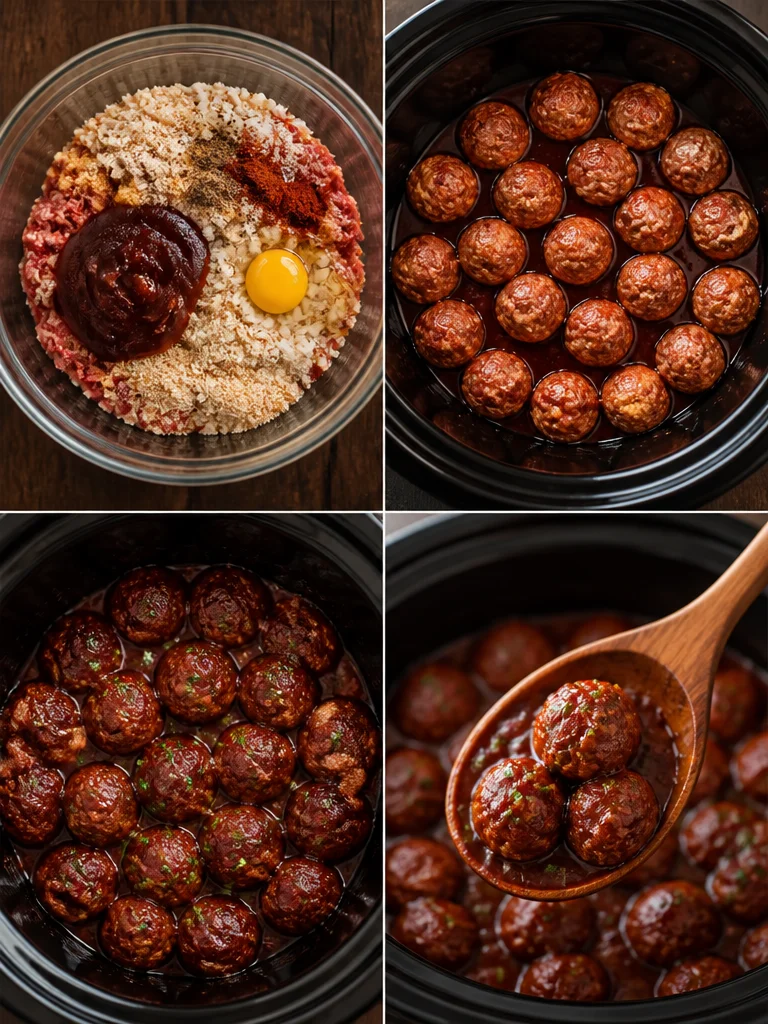Crockpot Homemade BBQ Meatballs Delicious crockpot homemade BBQ meatballs served in a bowl