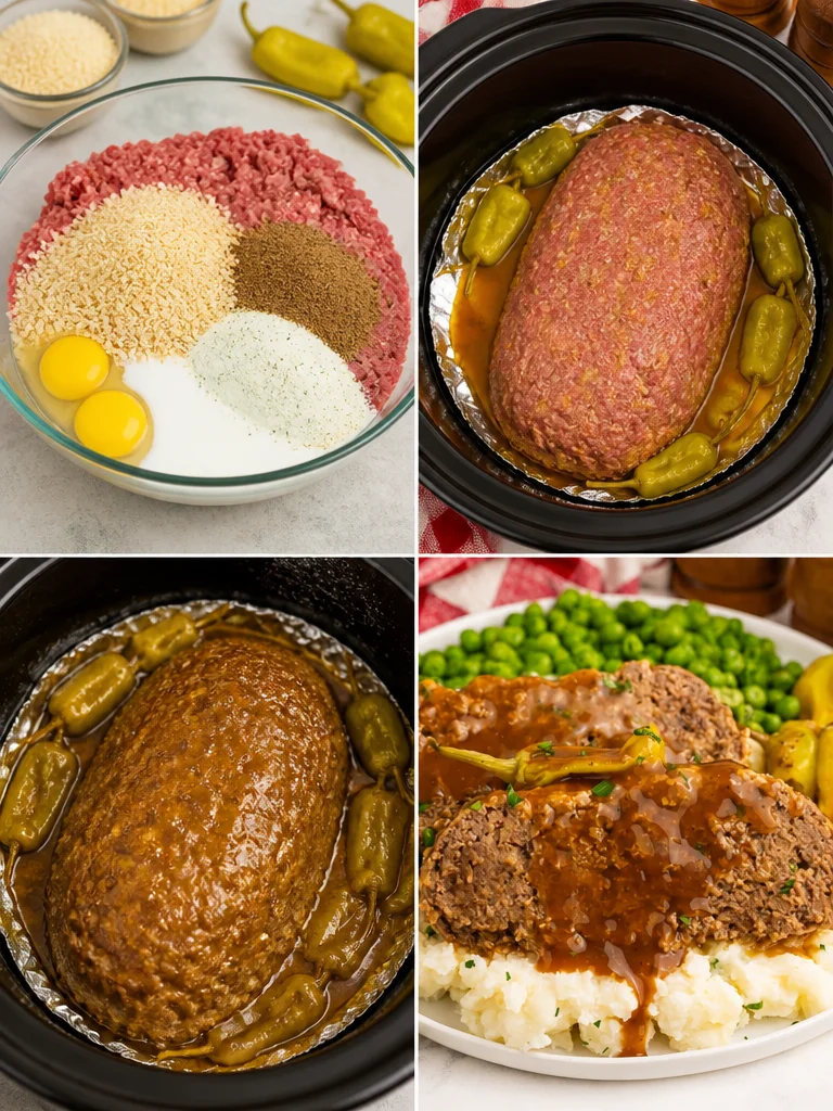 Crockpot Mississippi Meatloaf Delicious Crockpot Mississippi Meatloaf served with gravy and sides