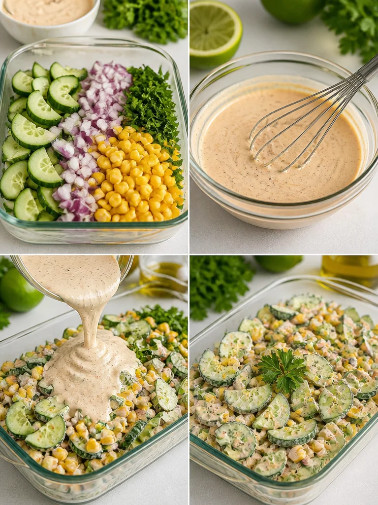 Cucumber and Corn Salad with Creamy Dressing Cucumber Corn Salad with Creamy Dressing served in a bowl