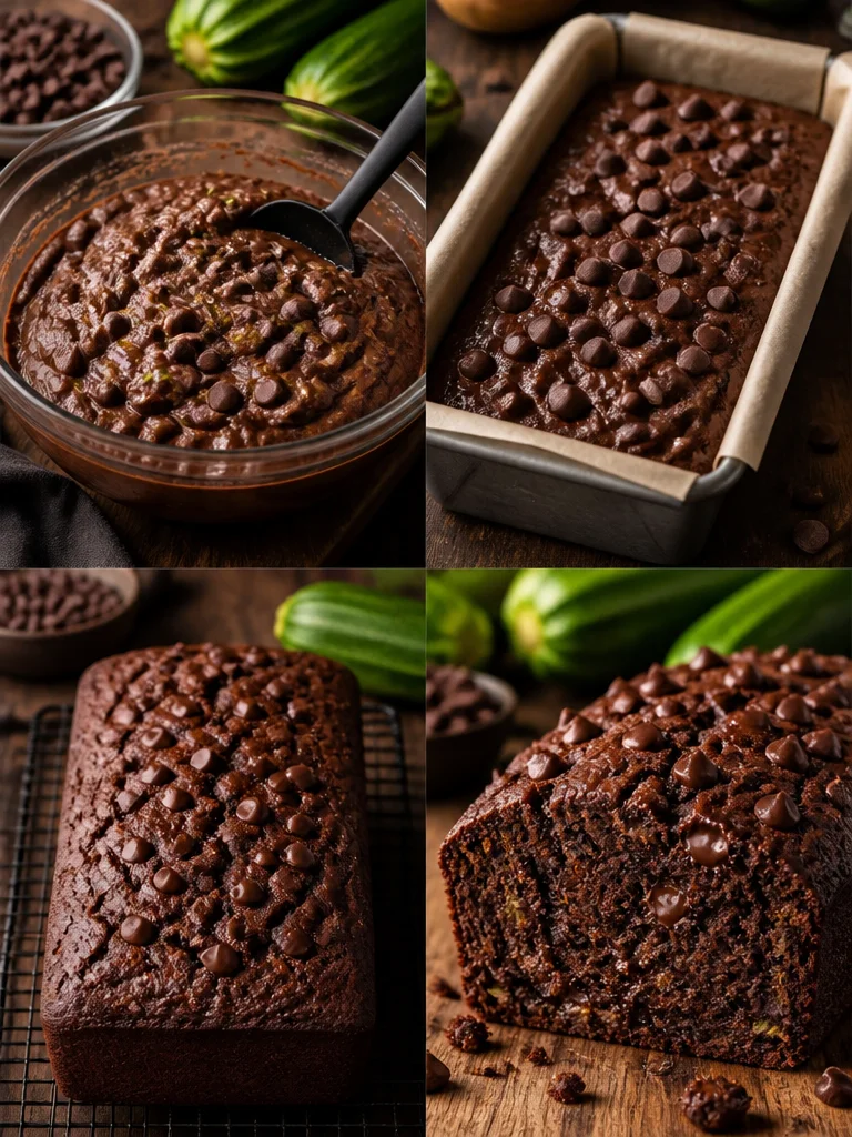 Double Chocolate Zucchini Bread Double chocolate zucchini bread slice, rich and moist, perfect for dessert.