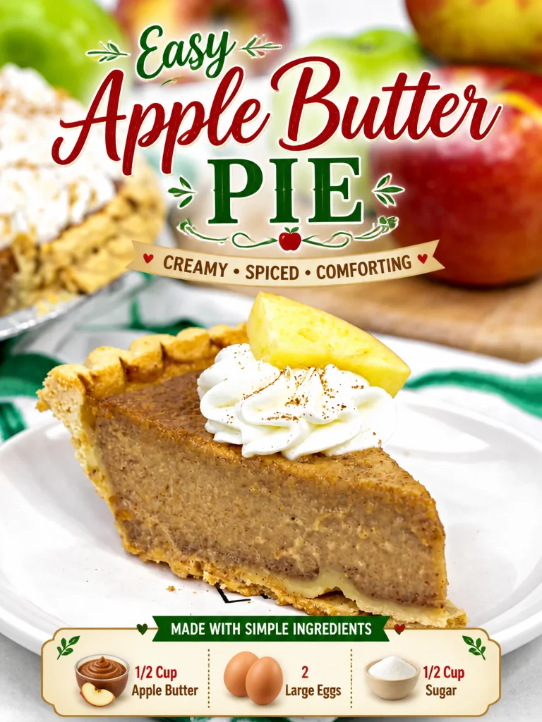 Easy Apple Butter Pie Slice of easy apple butter pie on a plate with a fork