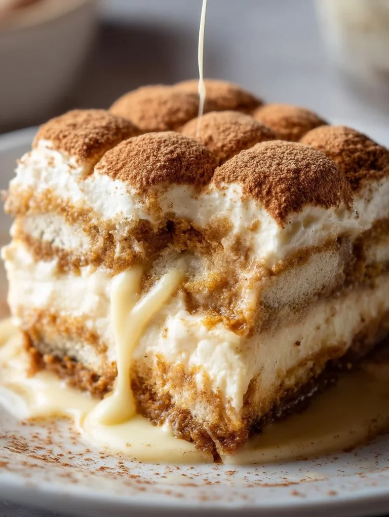 Eggnog Tiramisu Delicious Eggnog Tiramisu dessert topped with festive spices and cocoa.