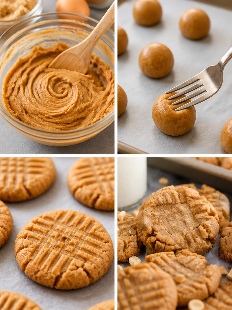 Four Ingredient Peanut Butter Cookies Delicious four ingredient peanut butter cookies on a baking sheet