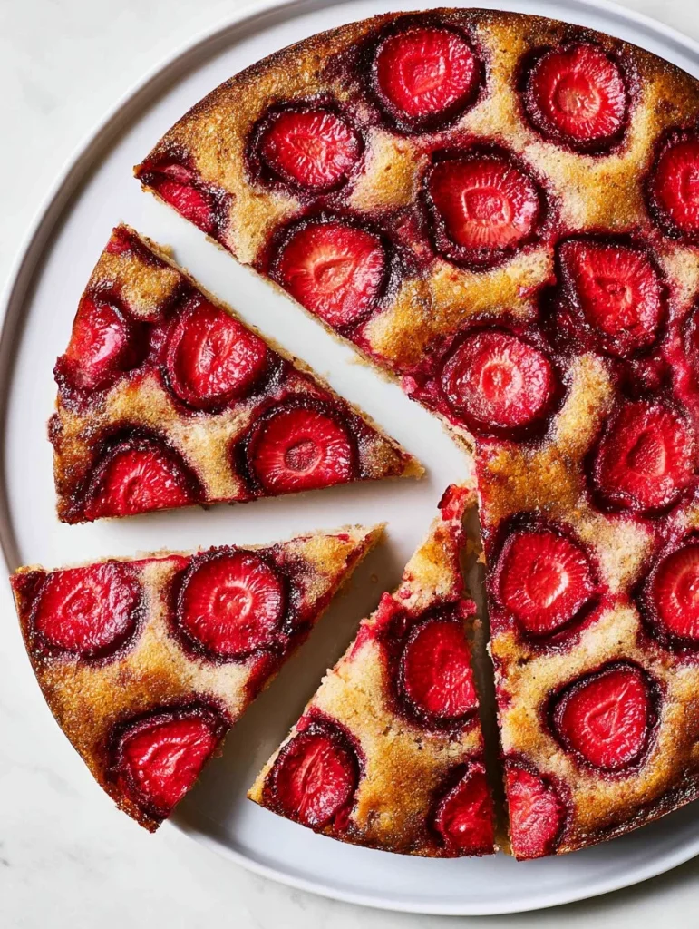 Fresh Strawberry Yogurt Cake topped with strawberries and yogurt cream