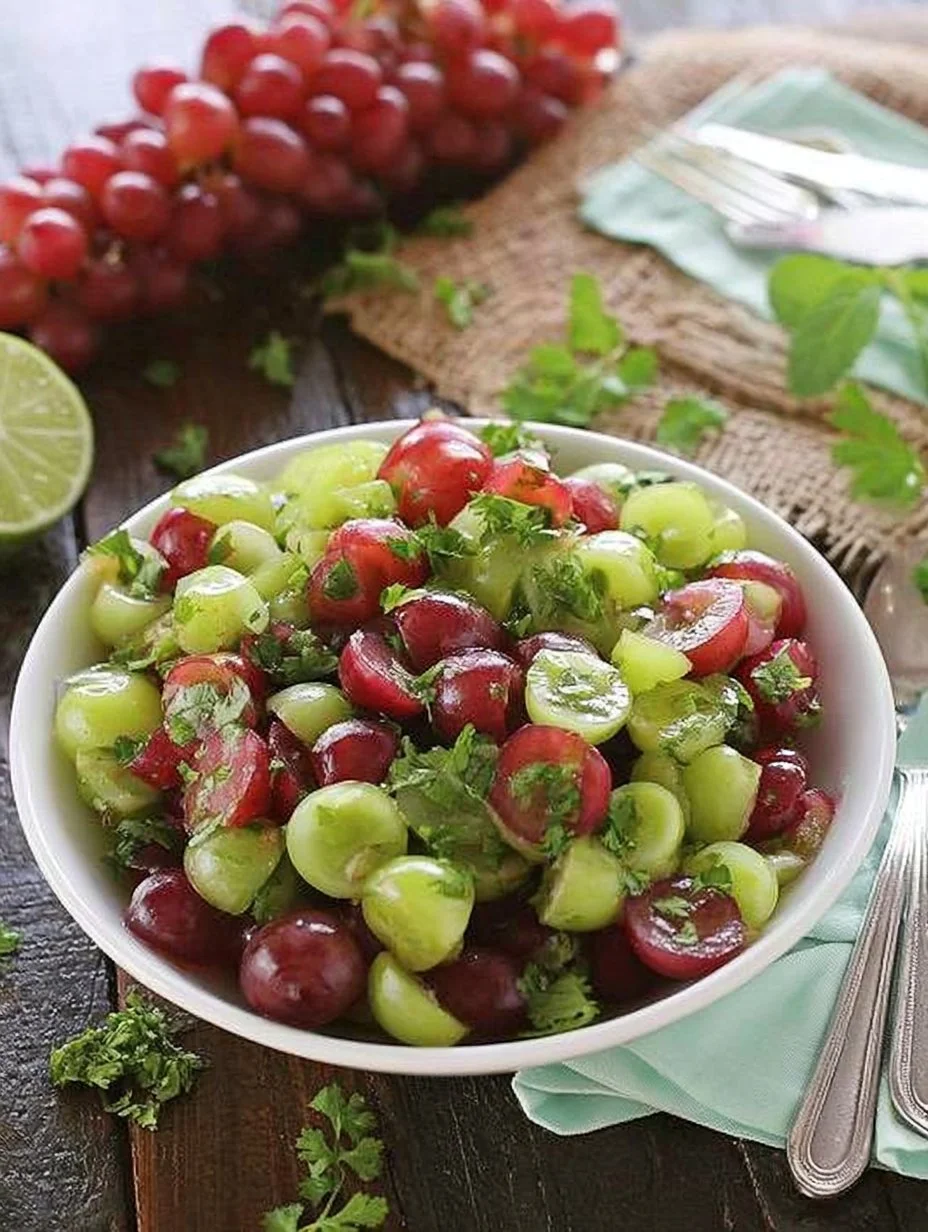 Bowl of homemade grape salsa with fresh ingredients and vibrant colors