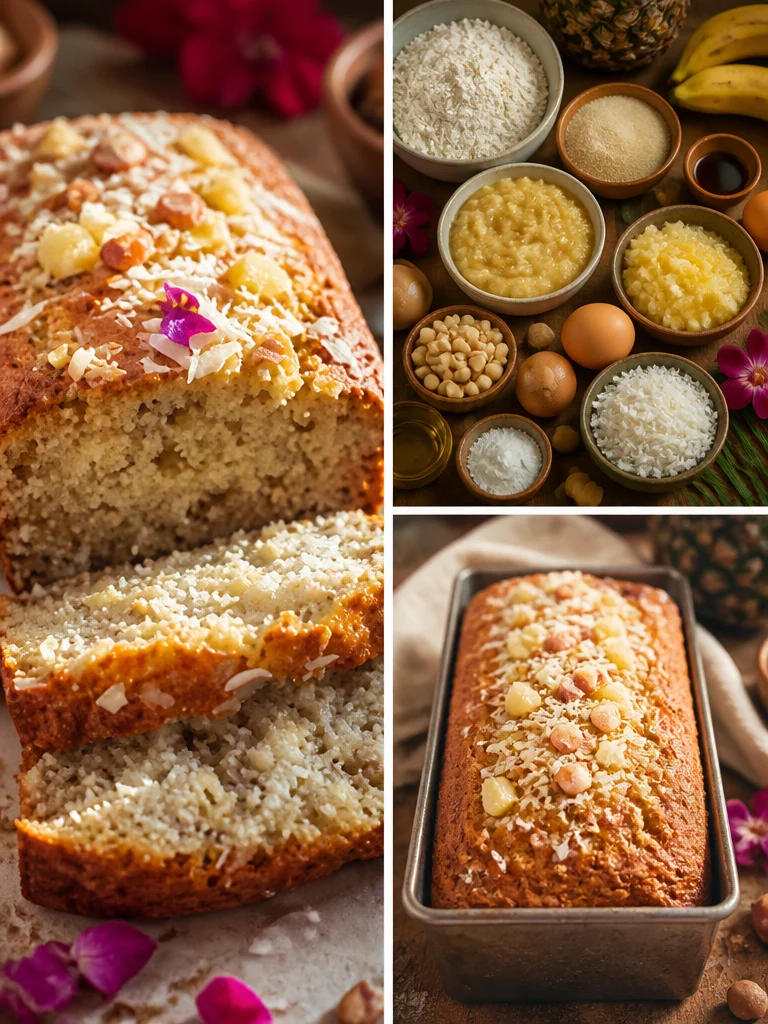 Hawaiian Banana Bread with Pineapple, Coconut & Macadamia Nuts Delicious Hawaiian Banana Bread with pineapple, coconut, and macadamia nuts