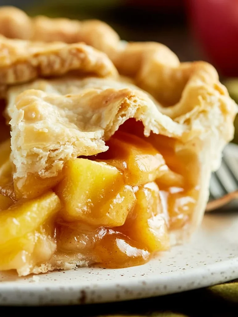Homemade apple pie fresh out of the oven with golden crust and cinnamon aroma.
