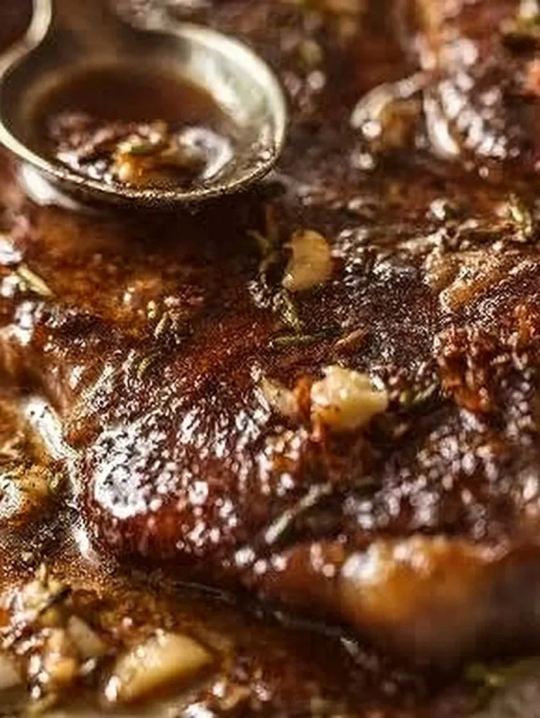 Chef cooking a perfectly seared steak in a kitchen setting