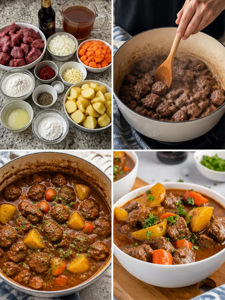 A delicious bowl of traditional Irish stew garnished with fresh herbs.