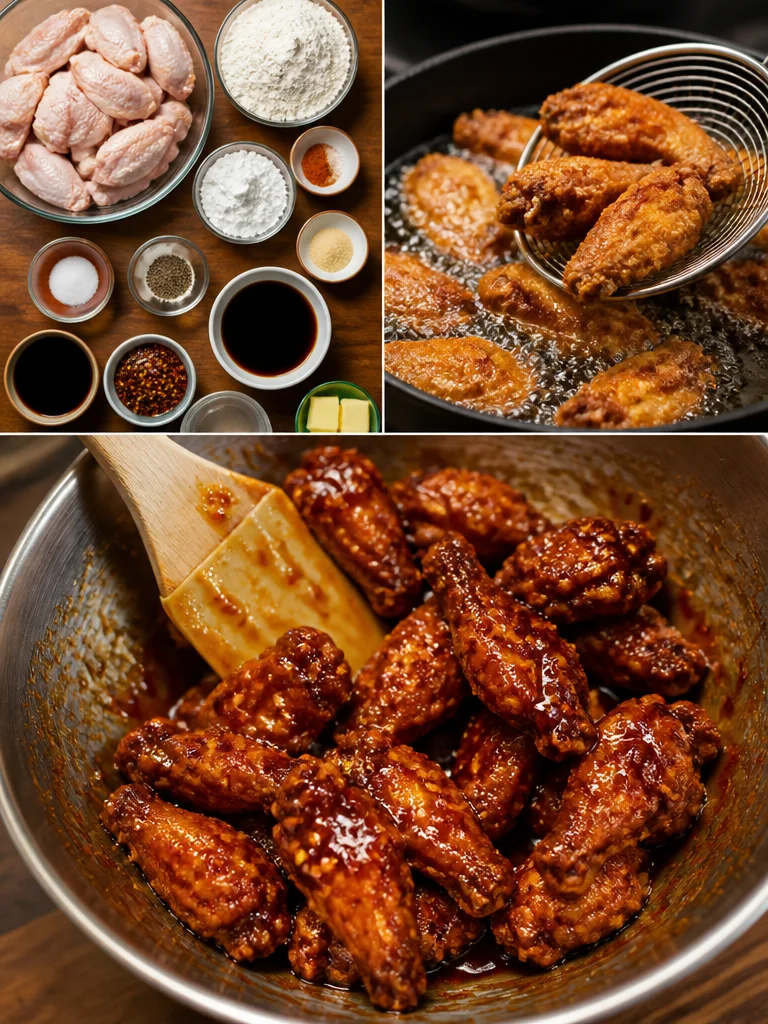 Korean BBQ Wings A plate of flavorful Korean BBQ wings garnished with sesame seeds and green onions.