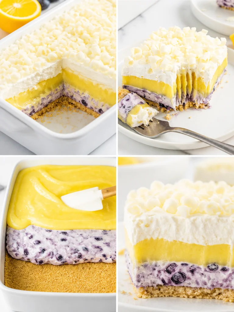 Lemon Blueberry Lush Delicious Lemon Blueberry Lush dessert served in a glass, featuring vibrant layers.