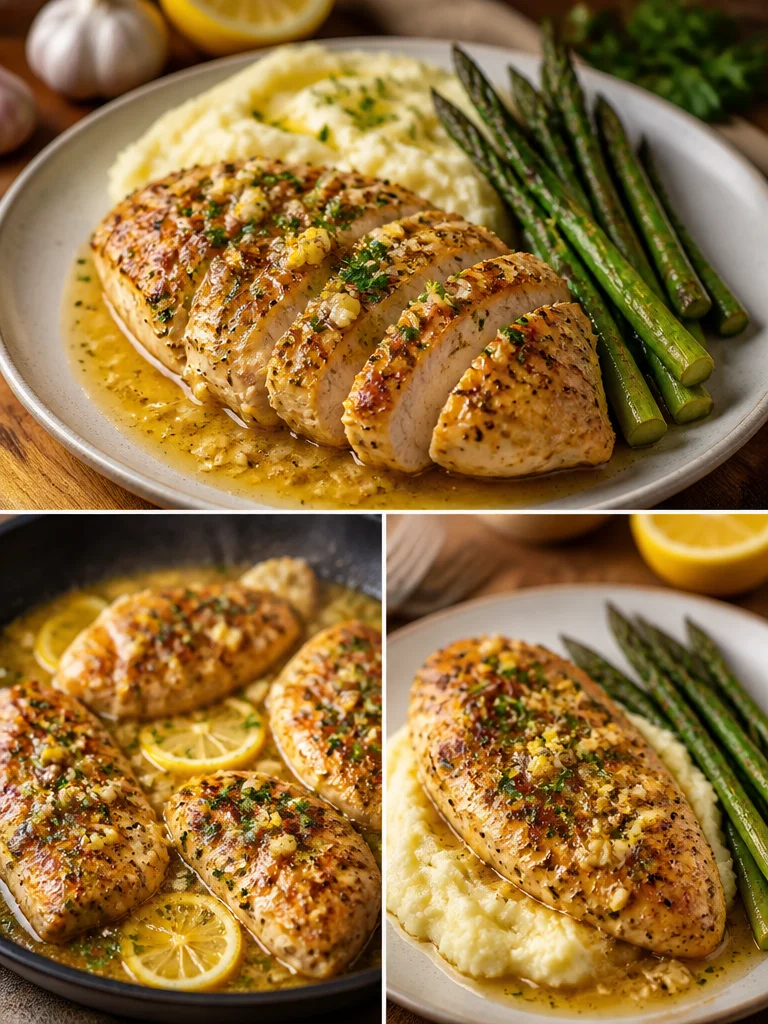 Lemon Garlic Chicken Delicious Lemon Garlic Chicken served with fresh herbs and lemon slices