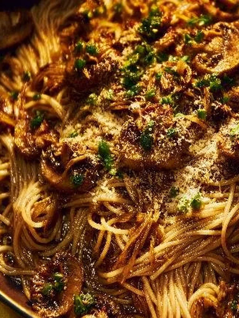 Delicious Mushroom Pasta served with fresh herbs and cream sauce