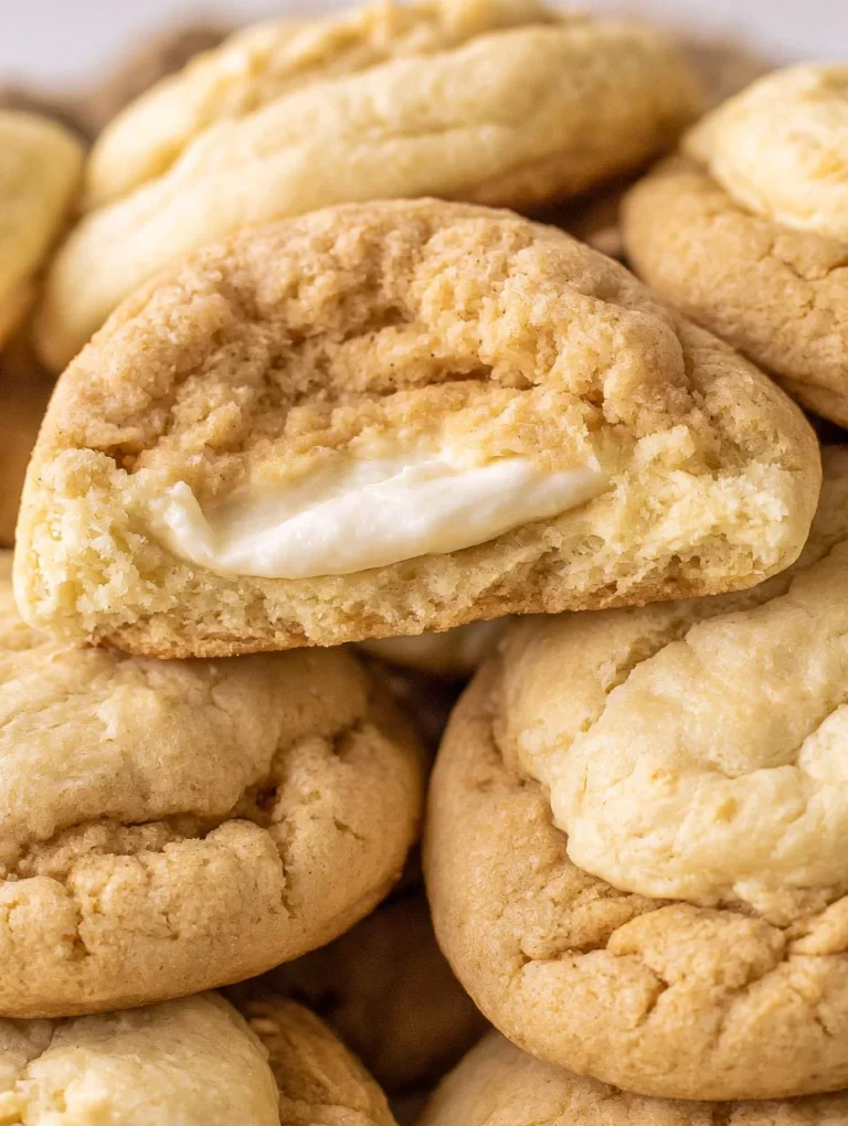 New York Cheesecake Stuffed Cookies Delicious New York cheesecake stuffed cookies on a plate.