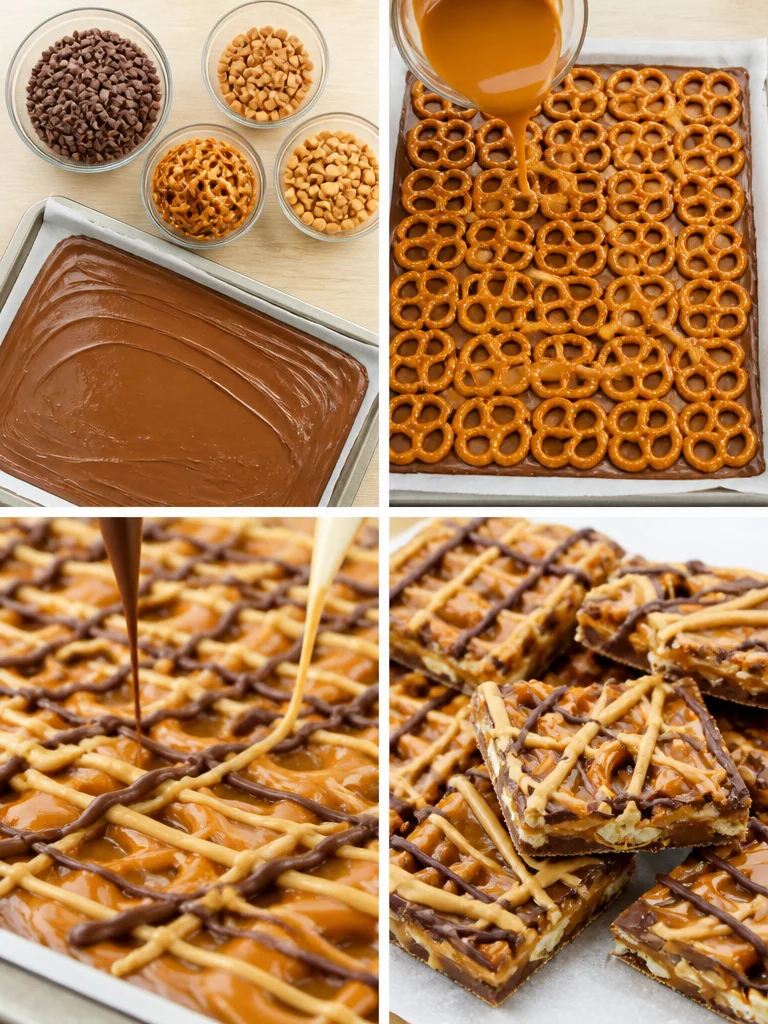 No Bake Caramel Pretzel Crack Bars Delicious no bake caramel pretzel crack bars topped with chocolate