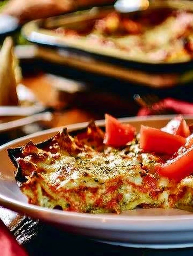 Delicious One Pot Lasagna served in a skillet with cheese and herbs