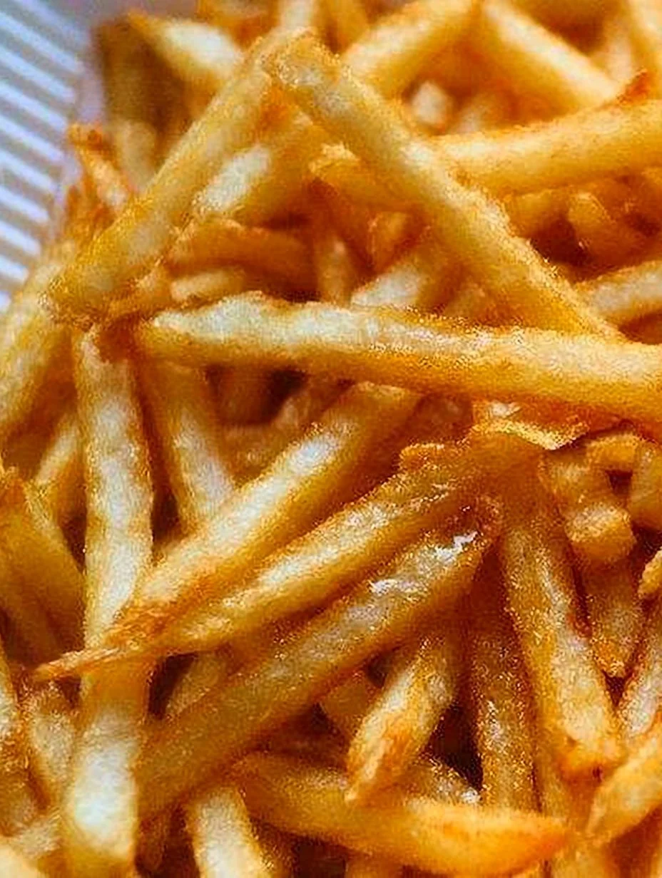 Perfect Crispy French Fries A plate of perfectly crispy French fries served with dipping sauce