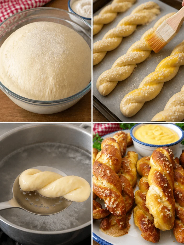 Pretzel Twists (Soft Pretzel Recipe) Homemade pretzel twists freshly baked and sprinkled with coarse salt.