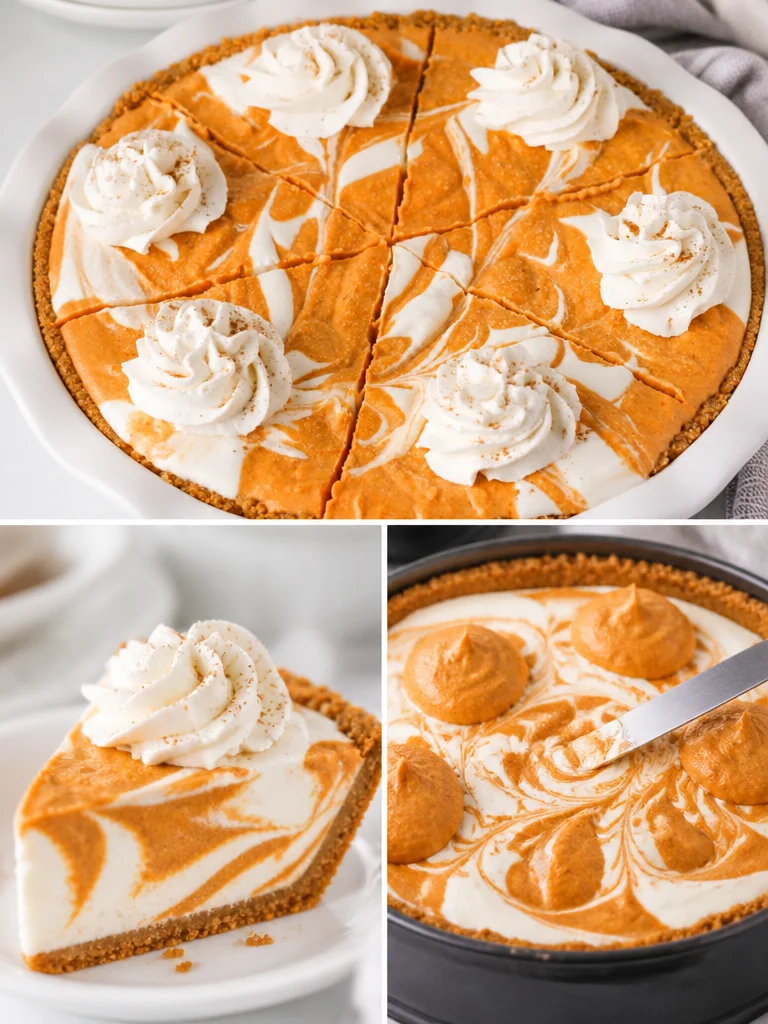 Pumpkin Ice Cream Pie Delicious slice of Pumpkin Ice Cream Pie on a plate, garnished with whipped cream