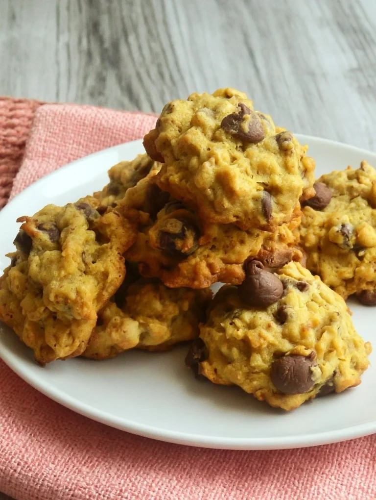 Pumpkin Oatmeal Chocolate Chip Cookies Pumpkin oatmeal chocolate chip cookies arranged on a plate with fall decorations.