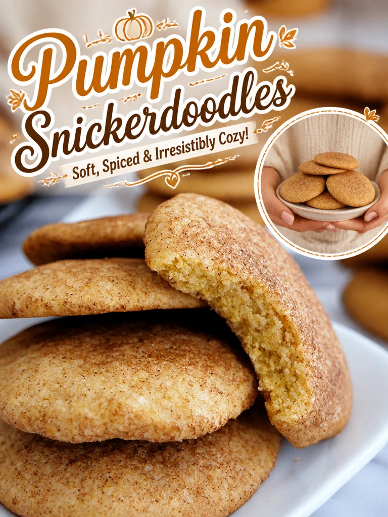 Freshly baked Pumpkin Snickerdoodles on a cooling rack.