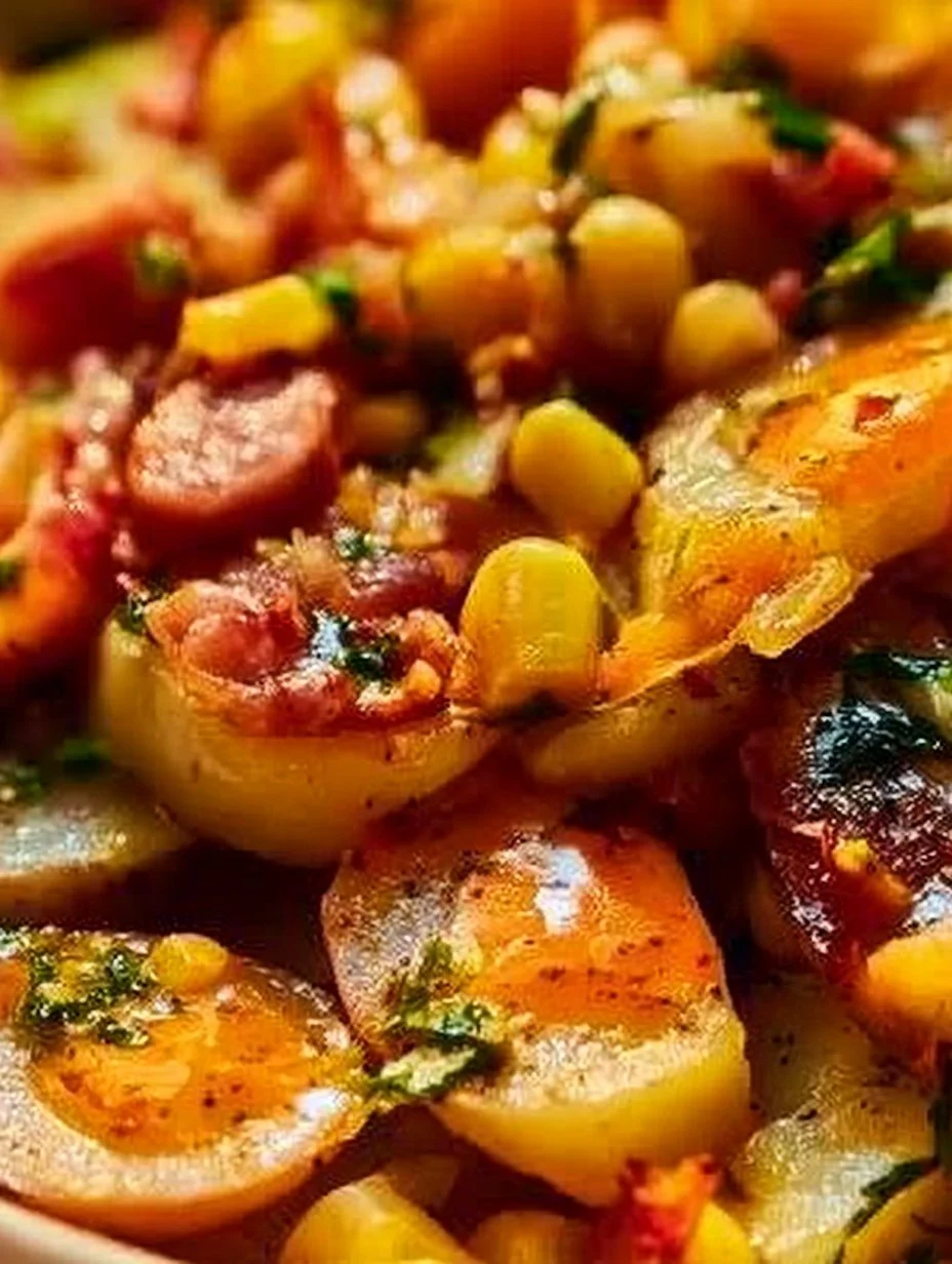 Red Potato Salad with Bacon and Corn (No mayonnaise!) Red potato salad with bacon and corn served in a bowl