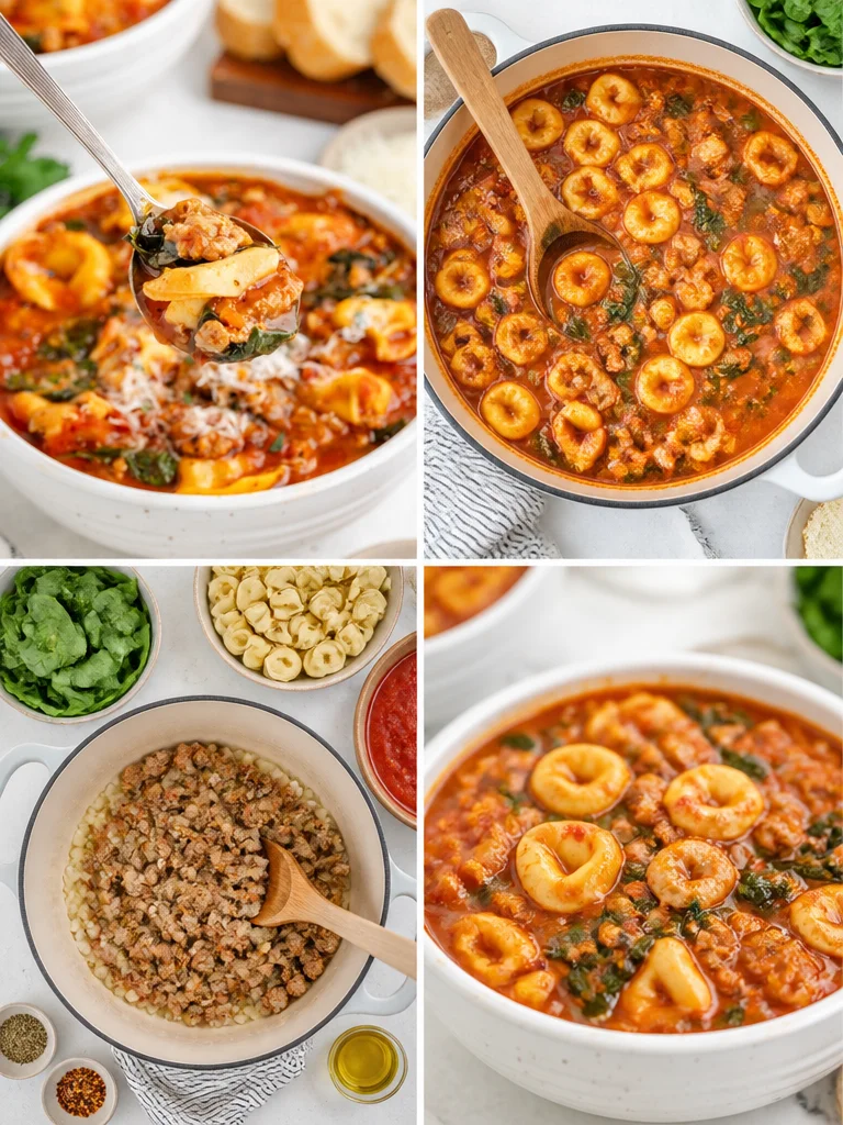Sausage Tortellini Soup Bowl of Sausage Tortellini Soup topped with fresh herbs