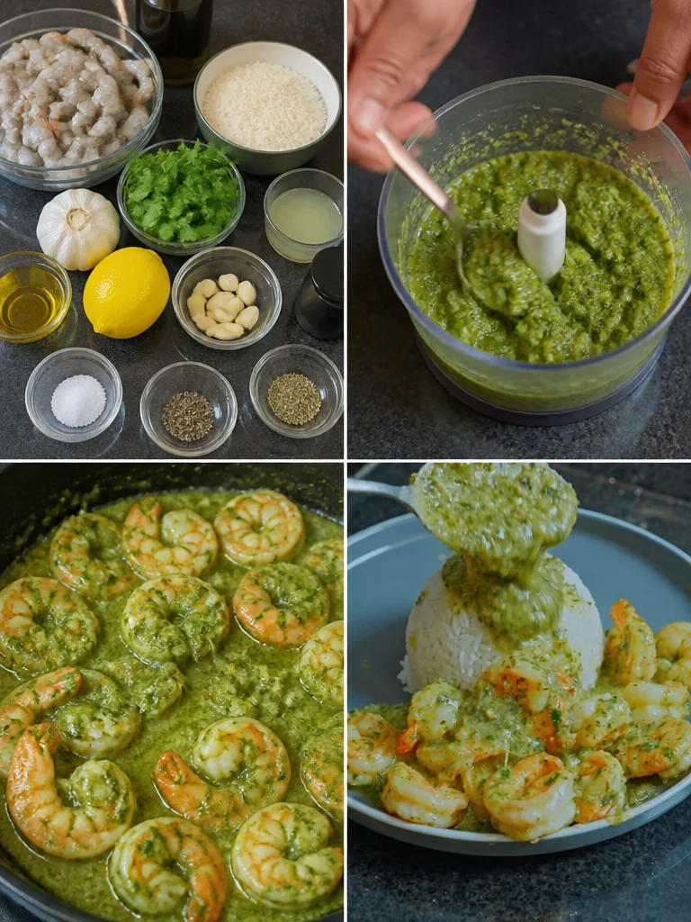 Shrimp with Garlic Cilantro Sauce Plate of shrimp cooked in garlic cilantro sauce with a garnish of fresh herbs.
