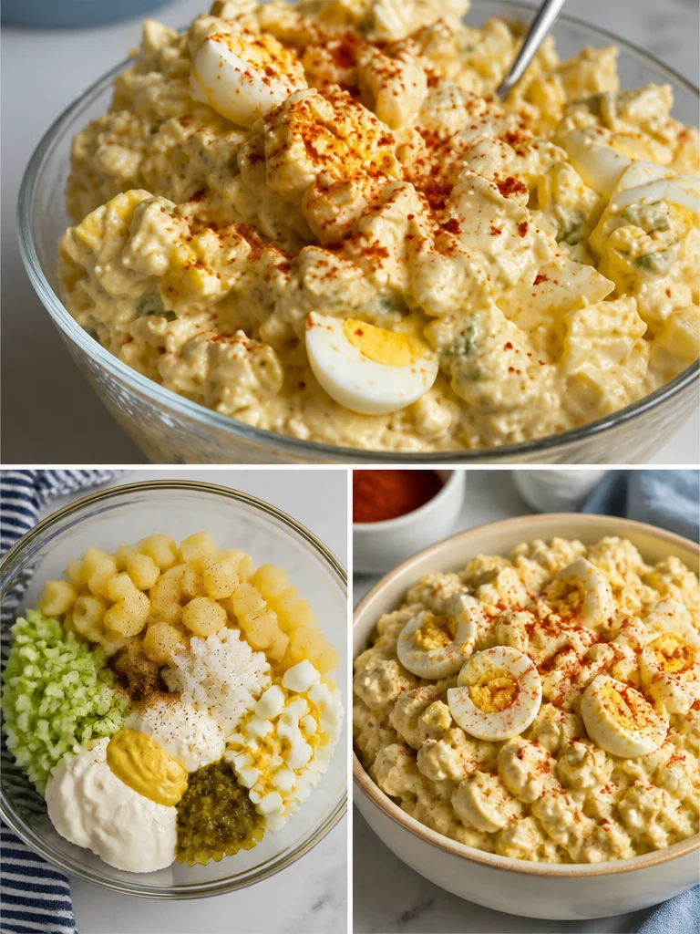 Southern-Style Potato Salad with a Kick Southern-style potato salad with a kick served in a bowl