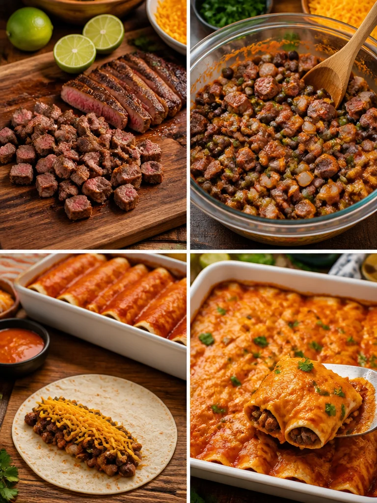 Steak Enchiladas Delicious Steak Enchiladas with tender beef and flavorful sauce