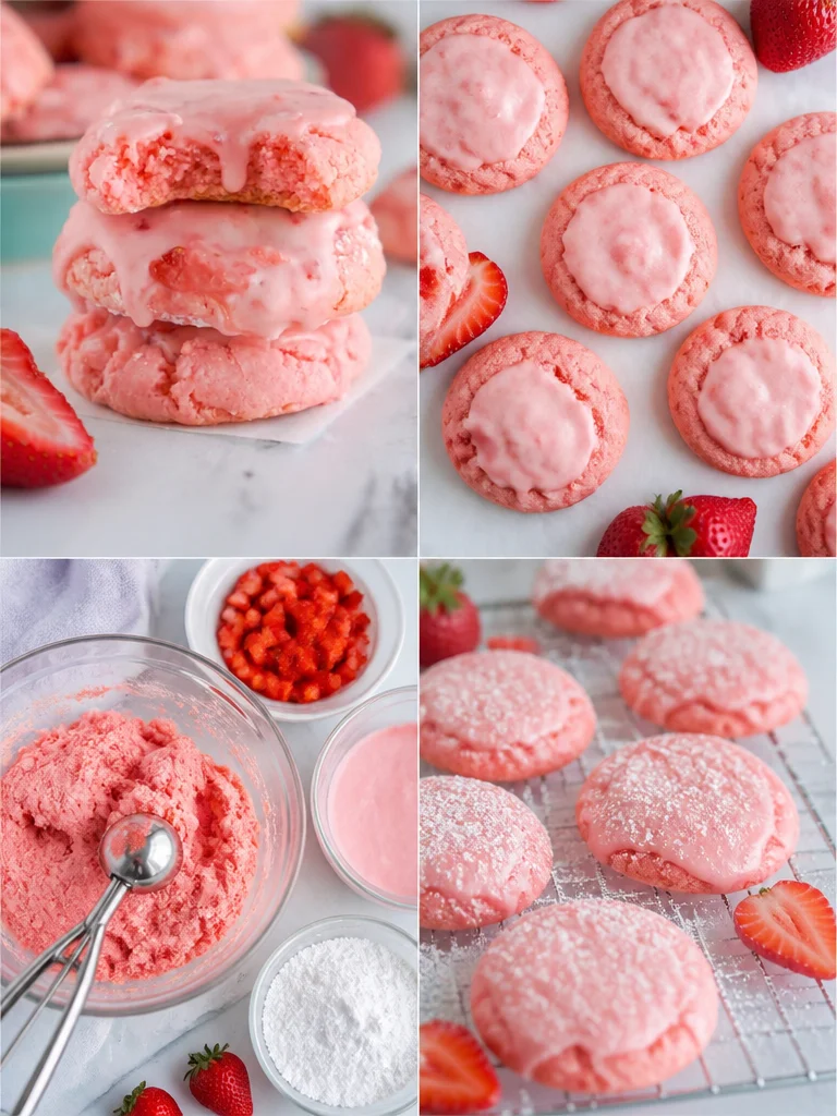 Strawberry Cake Mix Cookies with Strawberry Lemon Glaze Delicious strawberry cake mix cookies topped with a zesty strawberry lemon glaze.