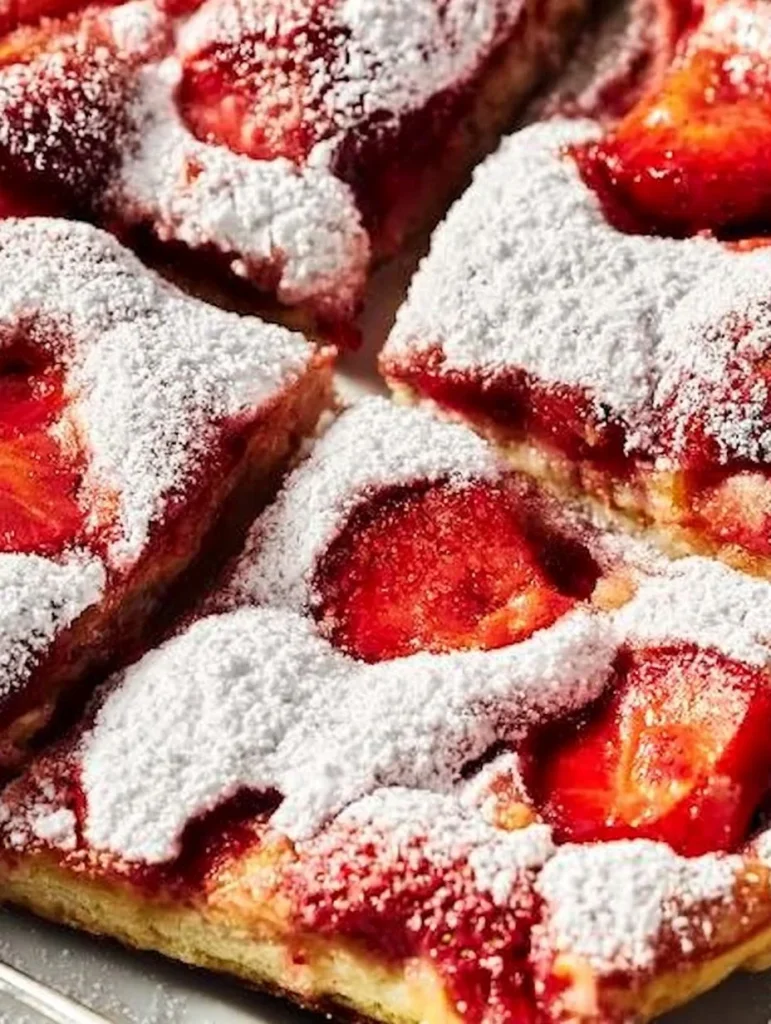 Delicious homemade strawberry cake topped with fresh strawberries and whipped cream