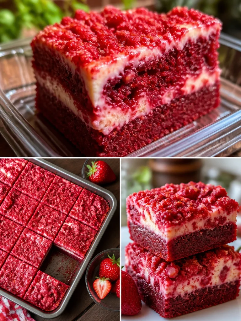 Strawberry Cheesecake Brownies Delicious strawberry cheesecake brownies topped with fresh strawberries.