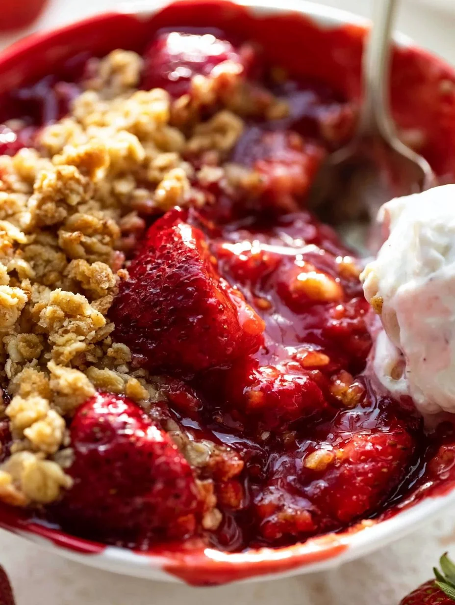 Delicious homemade strawberry crumble dessert with a crispy topping.